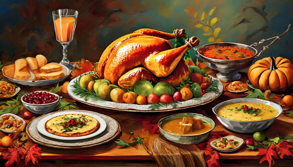 Traditional Thanksgiving meal, https://news.vt.edu/articles/2023/11/clahs-thanksgiving-food-history.html